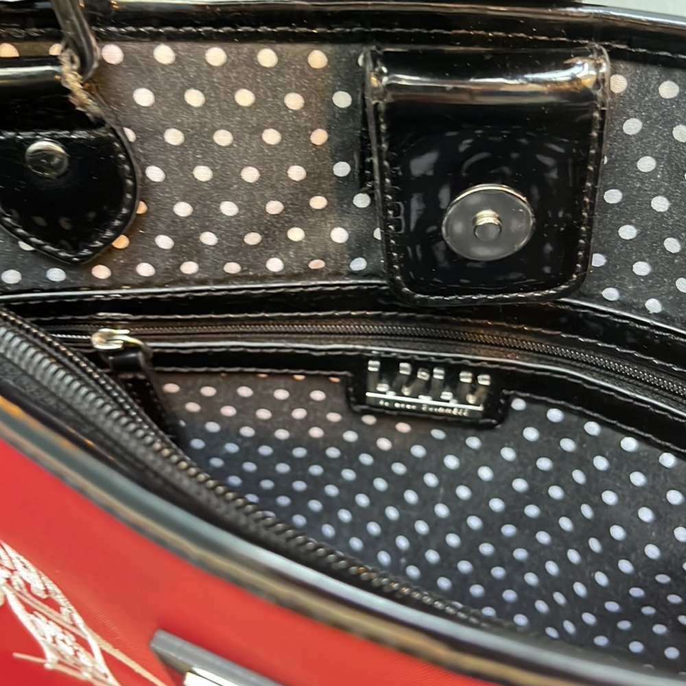 Lulu By Lulu Guinness London Calling Over The Shoulder Bag in black and red. - Picture 3 of 9